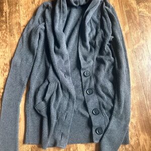 American Eagle Outfitters Dark Gray Button-Front Shawl Cardigan